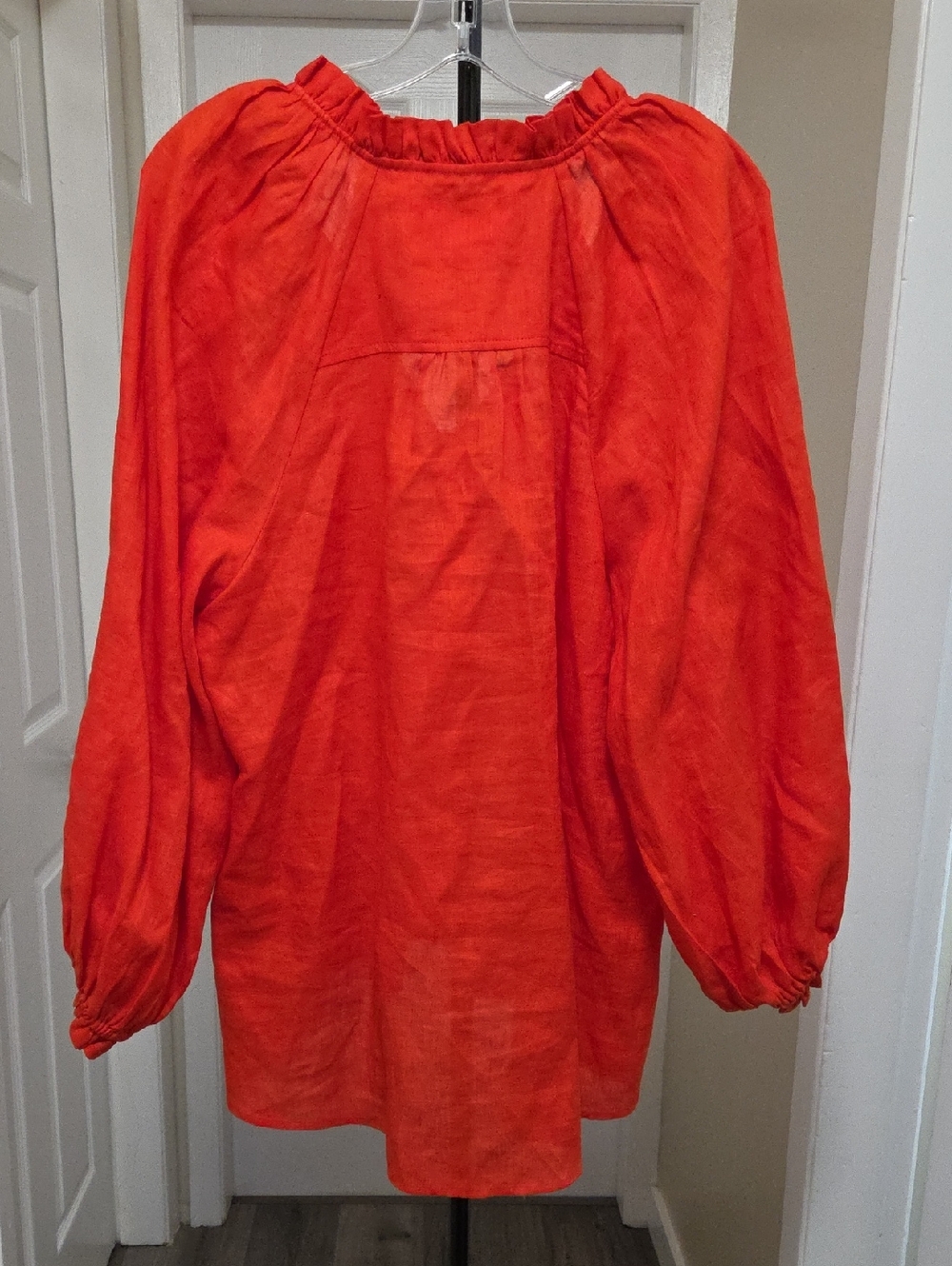 Anthropologie Maeve 100% Linen Red Peasant Blouse Button Front Boho Top - Picture 11 of 12